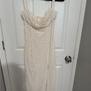 Oh Polly Strapless Cream Dress with Beaded Detail